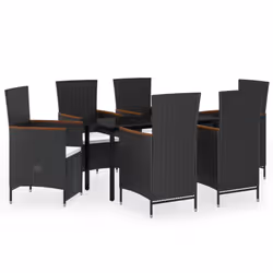 vidaXL Set da Pranzo da Giardino 7 pz con Cuscini Nero - Vista aggiuntiva 2