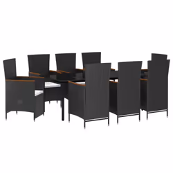 vidaXL Set da Pranzo da Giardino 9 pz con Cuscini Nero - Vista aggiuntiva 2