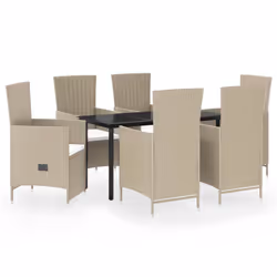 vidaXL Set da Pranzo da Giardino 7 pz con Cuscini Beige - Vista aggiuntiva 2