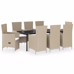 vidaXL Set da Pranzo da Giardino 9 pz con Cuscini Beige - Vista aggiuntiva 2