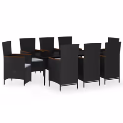 vidaXL Set da Pranzo da Giardino 9 pz con Cuscini Nero - Vista aggiuntiva 2