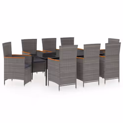 vidaXL Set da Pranzo da Giardino 9 pz con Cuscini Grigio - Vista aggiuntiva 2
