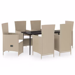 vidaXL Set da Pranzo da Giardino 7 pz con Cuscini Beige - Vista aggiuntiva 2