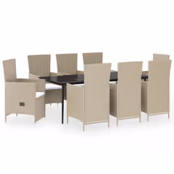 vidaXL Set da Pranzo da Giardino 9 pz con Cuscini Beige - Vista aggiuntiva 2
