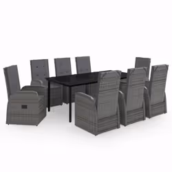 vidaXL Set da Pranzo da Giardino 9 pz con Cuscini Grigio - Vista aggiuntiva 2