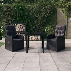 vidaXL Set da Pranzo da Giardino 3 pz con Cuscini Nero