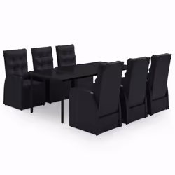 vidaXL Set da Pranzo da Giardino 7 pz con Cuscini Nero - Vista aggiuntiva 2