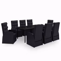 vidaXL Set da Pranzo da Giardino 9 pz con Cuscini Nero - Vista aggiuntiva 2