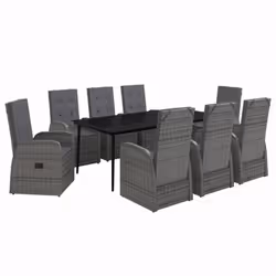 vidaXL Set da Pranzo da Giardino 9 pz con Cuscini Grigio - Vista aggiuntiva 2