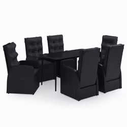 vidaXL Set da Pranzo da Giardino 7 pz con Cuscini Nero - Vista aggiuntiva 2