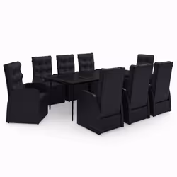 vidaXL Set da Pranzo da Giardino 9 pz con Cuscini Nero - Vista aggiuntiva 2