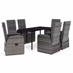 vidaXL Set da Pranzo da Giardino 7 pz con Cuscini Grigio - Vista aggiuntiva 2
