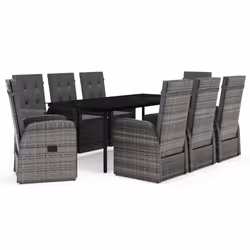 vidaXL Set da Pranzo da Giardino 9 pz con Cuscini Grigio - Vista aggiuntiva 2