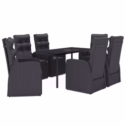 vidaXL Set da Pranzo da Giardino 7 pz con Cuscini Nero - Vista aggiuntiva 2