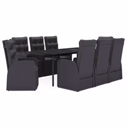 vidaXL Set da Pranzo da Giardino 9 pz con Cuscini Nero - Vista aggiuntiva 2