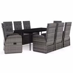 vidaXL Set da Pranzo da Giardino 9 pz con Cuscini Grigio - Vista aggiuntiva 2