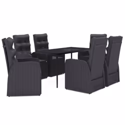 vidaXL Set da Pranzo da Giardino 7 pz con Cuscini Nero - Vista aggiuntiva 2