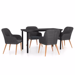 vidaXL Set da Pranzo da Giardino 5 pz con Cuscini Nero - Vista aggiuntiva 2