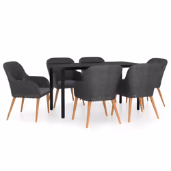 vidaXL Set da Pranzo da Giardino 7 pz con Cuscini Nero - Vista aggiuntiva 2