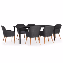 vidaXL Set da Pranzo da Giardino 7 pz con Cuscini Nero - Vista aggiuntiva 2