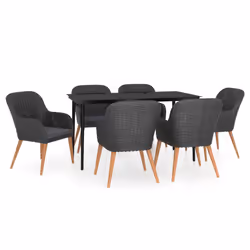 vidaXL Set da Pranzo da Giardino 7 pz con Cuscini Nero - Vista aggiuntiva 2