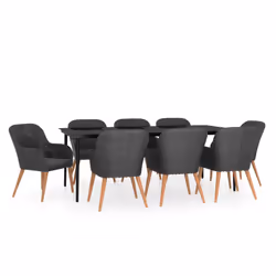 vidaXL Set da Pranzo da Giardino 9 pz con Cuscini Nero - Vista aggiuntiva 2