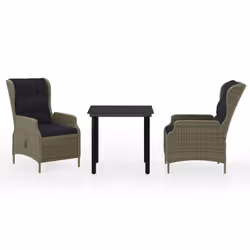 vidaXL Set Mobili da Pranzo per Giardino 3 pz Marrone - Vista aggiuntiva 2