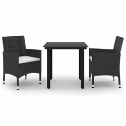 vidaXL Set da Pranzo da Giardino 3 pz con Cuscini Polyrattan e Vetro - Vista aggiuntiva 2