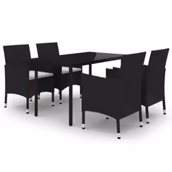 vidaXL Set da Pranzo da Giardino 5 pz con Cuscini Polyrattan e Vetro - Vista aggiuntiva 2
