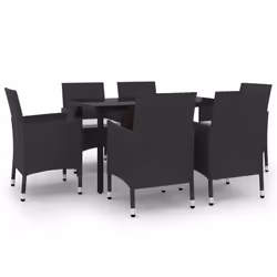 vidaXL Set da Pranzo da Giardino 7 pz con Cuscini Polyrattan e Vetro - Vista aggiuntiva 2