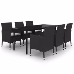 vidaXL Set da Pranzo da Giardino 7 pz e Cuscini in Polyrattan e Vetro - Vista aggiuntiva 2