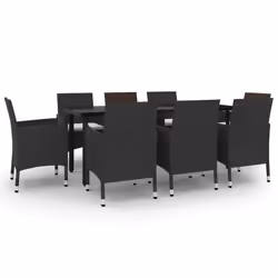 vidaXL Set da Pranzo da Giardino e Cuscini 9 pz in Polyrattan e Vetro - Vista aggiuntiva 2