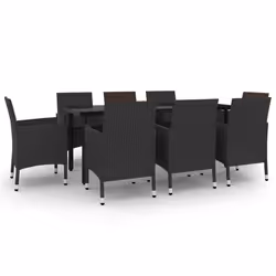vidaXL Set da Pranzo da Giardino e Cuscini 9 pz in Polyrattan e Vetro - Vista aggiuntiva 2