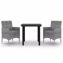 vidaXL Set da Pranzo da Giardino 3 pz con Cuscini Polyrattan e Vetro - Vista aggiuntiva 2