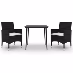 vidaXL Set da Pranzo da Giardino 3 pz con Cuscini Polyrattan e Vetro - Vista aggiuntiva 2