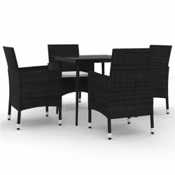 vidaXL Set da Pranzo per Giardino 5 pz con Cuscini Polyrattan e Vetro - Vista aggiuntiva 2