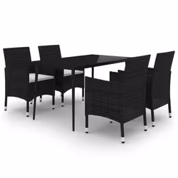 vidaXL Set da Pranzo per Giardino 5 pz con Cuscini Polyrattan e Vetro - Vista aggiuntiva 2