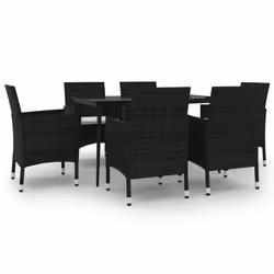 vidaXL Set da Pranzo per Giardino 7 pz con Cuscini Polyrattan e Vetro - Vista aggiuntiva 2