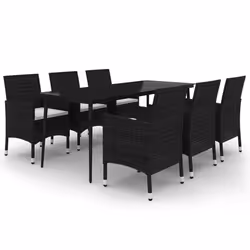 vidaXL Set da Pranzo per Giardino 7 pz con Cuscini Polyrattan e Vetro - Vista aggiuntiva 2