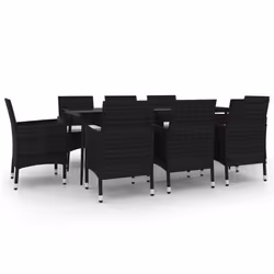 vidaXL Set da Pranzo per Giardino 9 pz con Cuscini Polyrattan e Vetro - Vista aggiuntiva 2