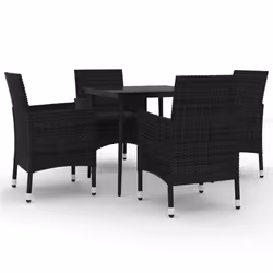 vidaXL Set da Pranzo da Giardino 5 pz con Cuscini Polyrattan e Vetro - Vista aggiuntiva 2