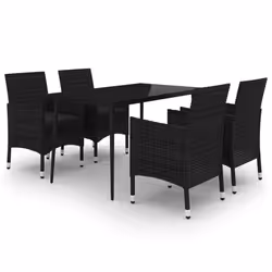 vidaXL Set da Pranzo per Giardino 5 pz con Cuscini Polyrattan e Vetro - Vista aggiuntiva 2