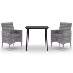 vidaXL Set da Pranzo per Giardino 3 pz con Cuscini Polyrattan e Vetro - Vista aggiuntiva 2