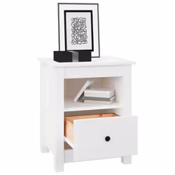 vidaXL Comodino Bianco 40x35x49 cm in Legno Massello di Pino - Vista aggiuntiva 3