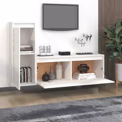 vidaXL Mobili Porta TV 2 pz Bianchi in Legno Massello di Pino - Vista aggiuntiva 3