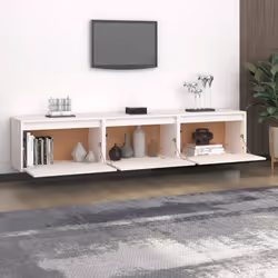 vidaXL Mobili TV 3 pz Bianchi in Legno Massello di Pino - Vista aggiuntiva 3