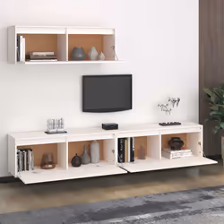 vidaXL Set Mobile TV 3 pz bianco in legno massello di pino - Vista aggiuntiva 3