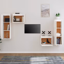 vidaXL Mobili Porta TV 4 pz Bianchi in Legno Massello di Pino - Vista aggiuntiva 3
