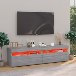 vidaXL Mobile Porta TV con Luci LED 2pz Grigio Sonoma 75x35x40 cm - Vista aggiuntiva 3