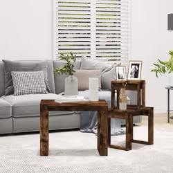 vidaXL Tavolini Impilabili 3 pz Rovere Fumo in Legno Multistrato - Vista aggiuntiva 3